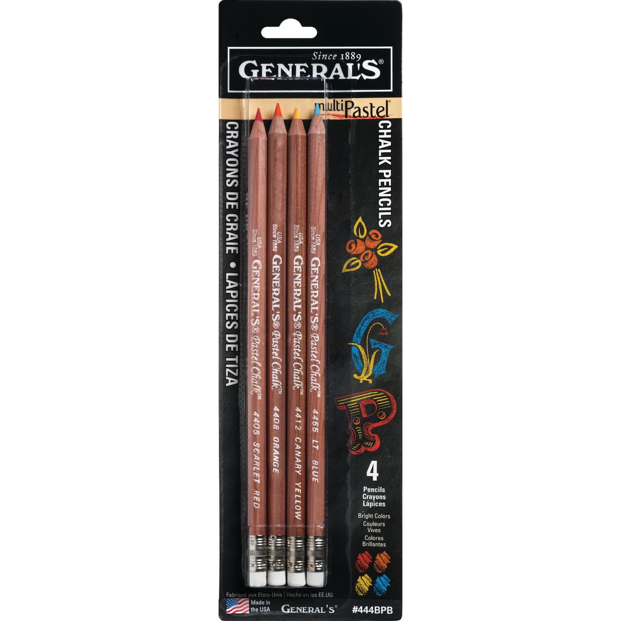 General's® Multi-Pastel™ Bright 4 Color Chalk Pencil Set